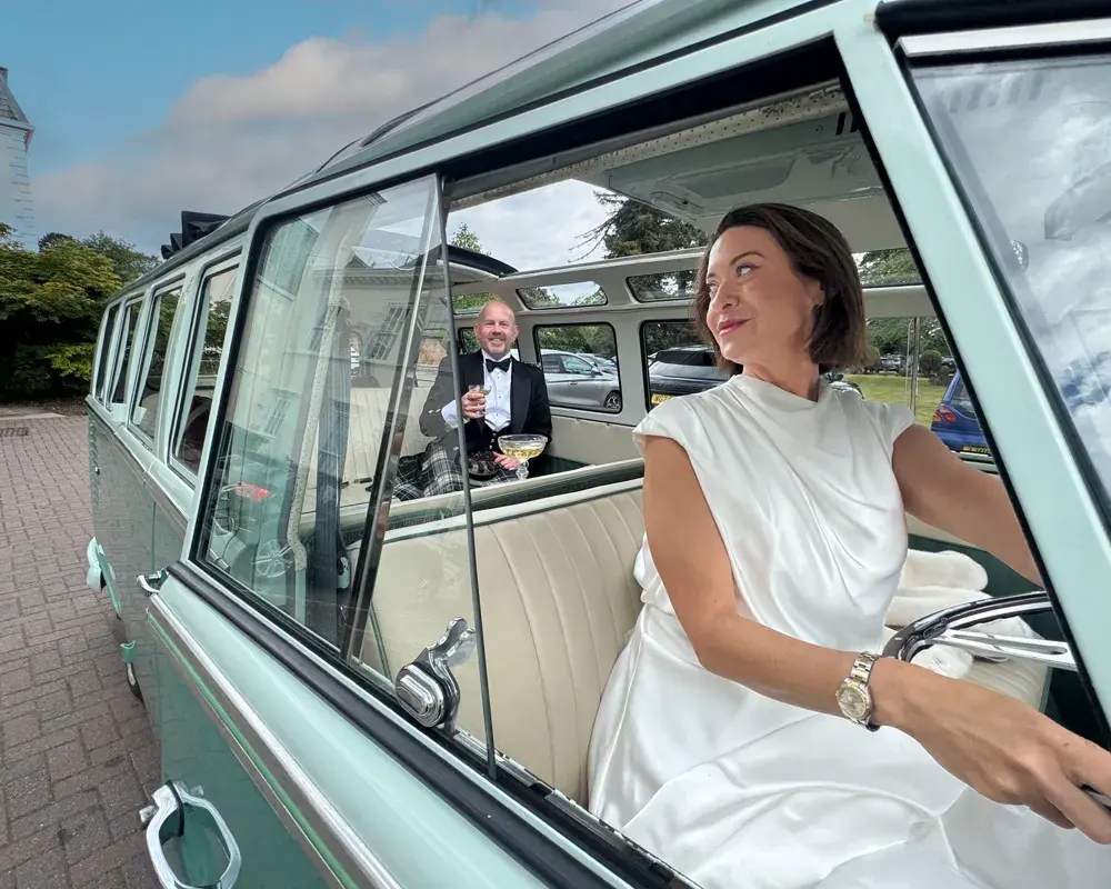 Gallery Image of a vintage VW camper van on a wedding day